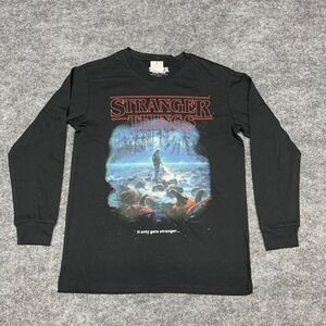 Stranger Things Shirt Mens Small Black Long Sleeve Graphic It Only Gets Stranger